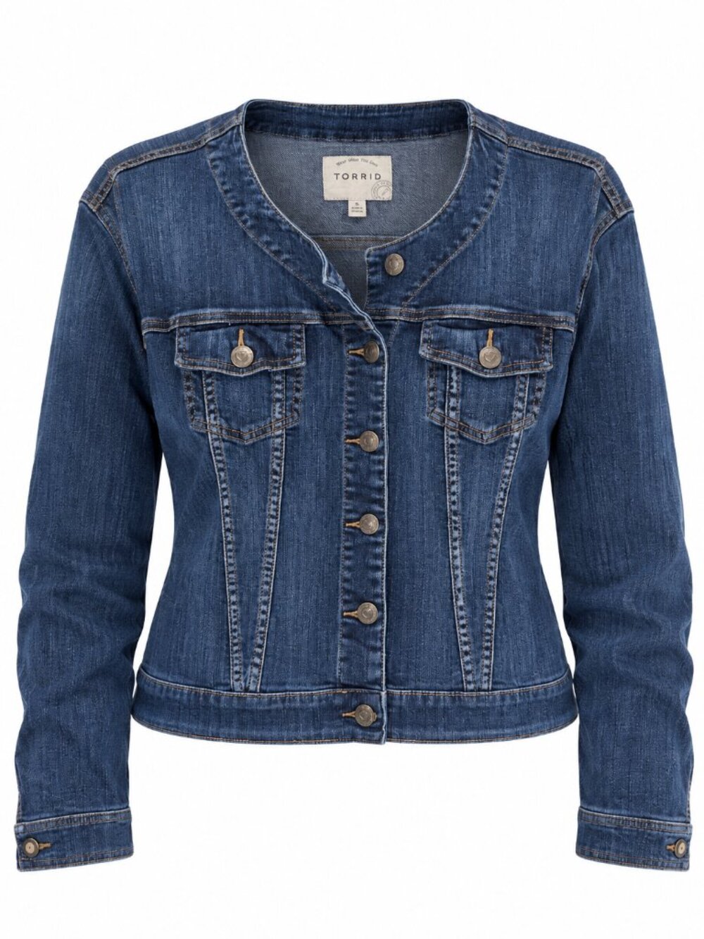 Torrid Denim Jacket Size 5 Plus Blue Jean Jacket Cropped Button Front Stretch